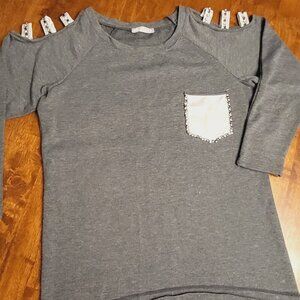 Milan Kiss ~ Sz L ~ Long Sleeve Top ~ Cool Shoulder Accents ~ NWOT
